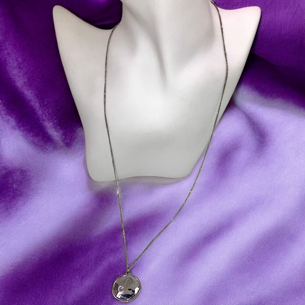 Silver-Tone Hammered Round with Edge Pendant 24.25" Necklace!